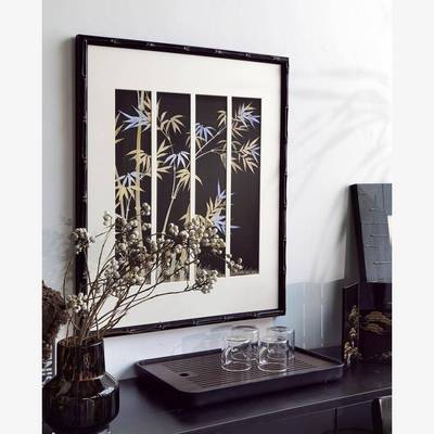 窗棂竹影实木卡纸高级新中式轻奢创意装饰客厅玄关卧室背景挂画