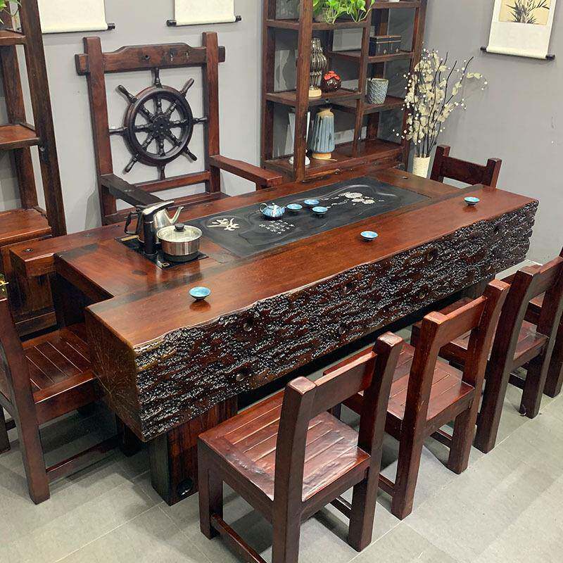老船木龙骨茶道桌全套实木套装一体办公室喝茶家具功夫大茶台茶艺