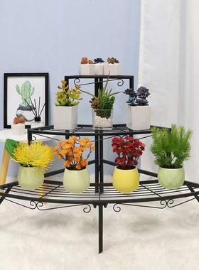 北欧多层大容量铁艺花架加固扇形折叠客厅阳台家用工厂直销置物架