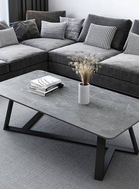 北欧轻奢岩板小户型茶几桌长方形岩板茶几灰色黑色网红电视柜组合