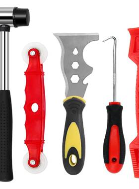 窗户上釉工具套装5PCS玻璃工具13合1刀凿去釉铲桨，红色窗户滚轮