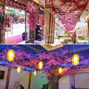 桃花枝落地花客厅电视柜装饰假花餐厅桃树花瓶插花摆设花