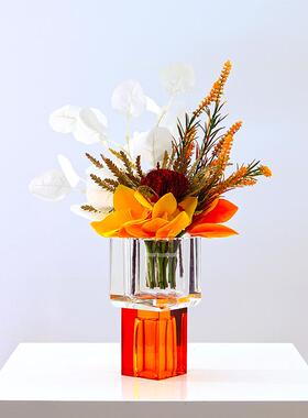 现代轻奢橙色仿真花摆件室内软装摆放花艺售楼处洽谈桌装饰花摆设