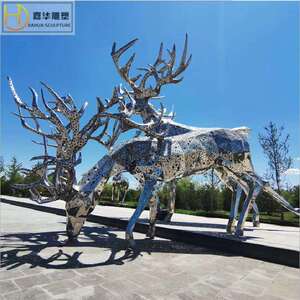 铁艺不锈钢镜面鹿雕塑抽象几何装饰金属仿真动物园林景观摆件制作