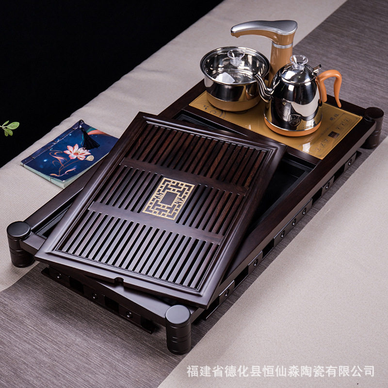 大号黑檀木长方形茶盘家用带电磁炉全自动一体实木茶台茶具套装
