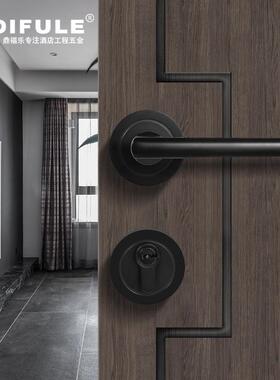 卧室房门静音分体锁卫生间门现代简约把手锌合金机械锁具黑色