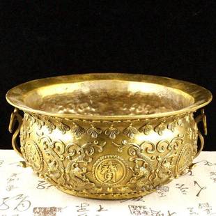 28cm口径聚宝盆摆件家居装 饰工艺品办公室桌面