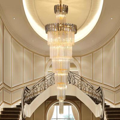 复式楼大吊灯别墅中空跃层楼中楼旋转楼梯吊灯后现代水晶灯91491