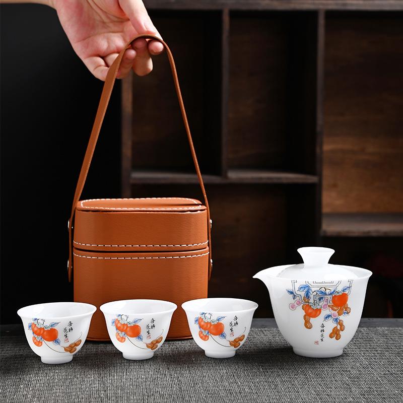 冰种旅行茶具套装户外便携随身携带茶具白瓷泡茶壶快客杯一壶三杯