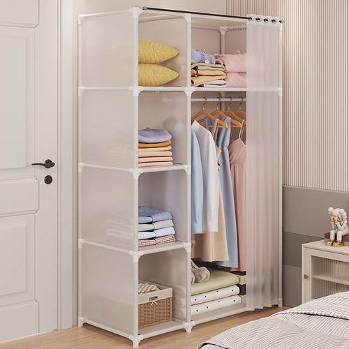 简易衣柜防尘家用卧室金属框架出租房钢管加粗加固2023新款布衣柜