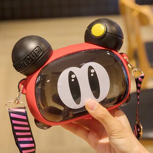 水杯儿童夏季宝宝夏日背带双饮口杯子大肚可爱夏天便携直饮吸管杯