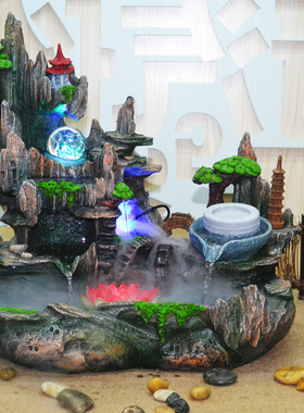 电视柜假山流水喷泉室内桌面流水摆件鱼缸前台装饰开业礼品水晶球