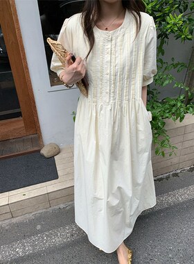 NAZ那子大码2024夏季新款圆领设计感复古时尚胖妹妹女减龄连衣裙