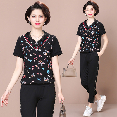 母亲节衣服中老年运动套装妈妈夏装新款薄休闲大码短袖洋气两件套