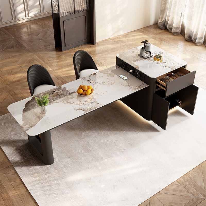 意式极简岩板岛台餐桌一体可伸缩高端黑色餐厅定制小户型中倒台,住宅家具,岛台餐桌,淘宝优惠券,粉丝福利购,淘宝优惠卷