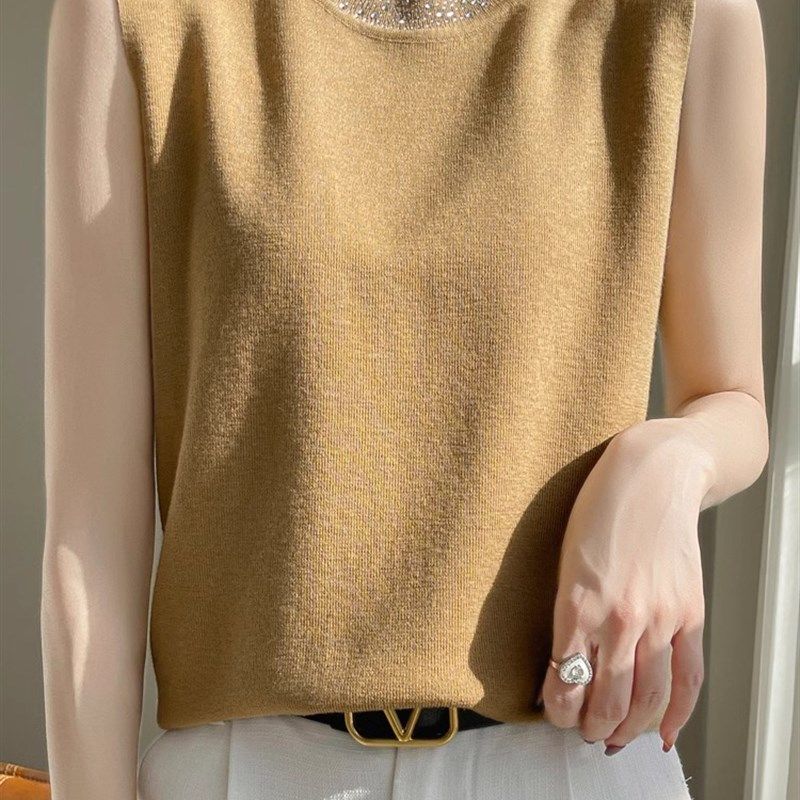 时尚休闲精纺羊毛背心女春夏无袖上衣吊带圆领内搭打底针织衫镶钻,女装/女士精品,背心吊带,淘宝优惠券,粉丝福利购,淘宝优惠卷