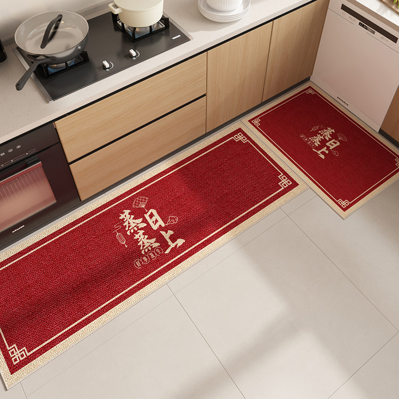 2024新款厨房地垫新年红色硅藻泥防水防污免洗可擦耐脏中式防滑垫,居家布艺,厨房地垫,淘宝优惠券,粉丝福利购,淘宝优惠卷