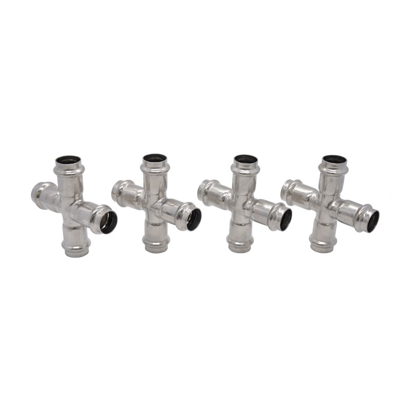 304不锈钢卡压式四通等径四通水管快速接头配件压接管件DN15-100