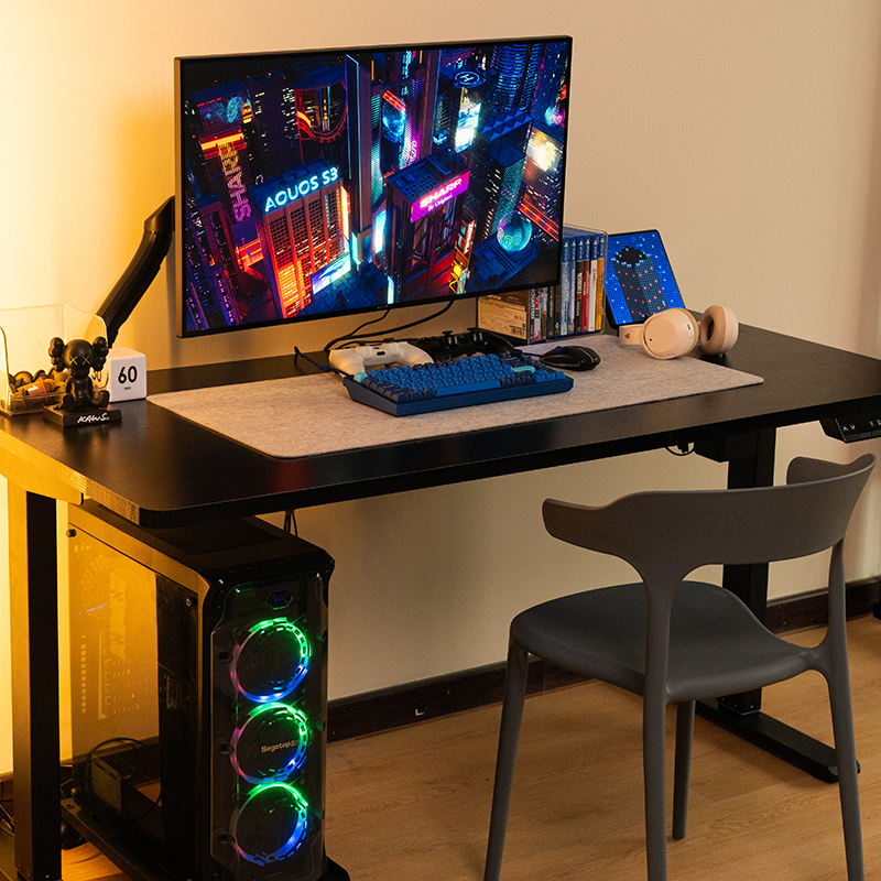 五金少女 电竞升降电脑桌台式家用电竞房双人电动书桌书架一体桌