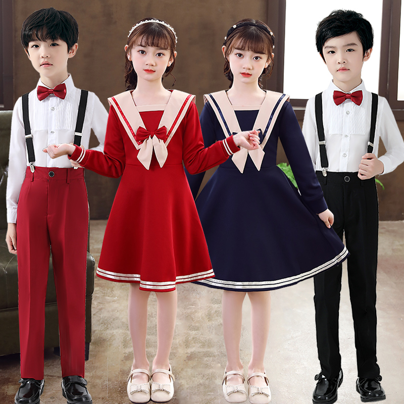 国庆儿童合唱演出服女童舞蹈服中小学生诗歌朗诵礼服男童表演服装