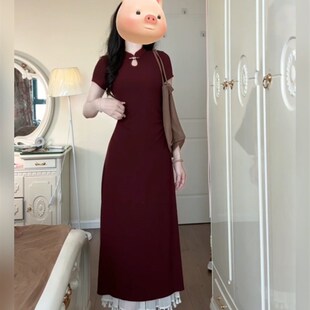 国风日常改良旗袍连衣裙女夏季 胖mm新中式 红色敬酒服 欣争艳 XZY