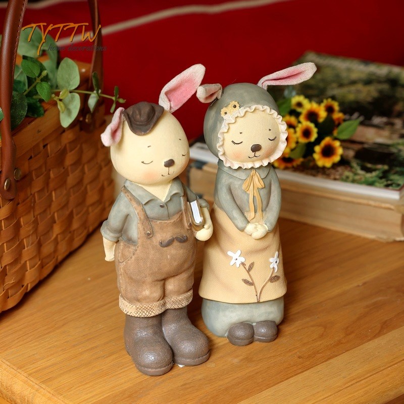 可爱卡通美式田园风格桌面情侣兔儿童房橱窗电视柜装饰摆件