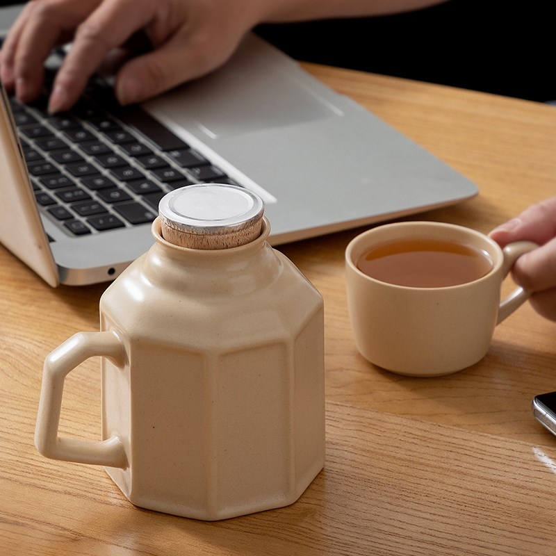 苏打釉小暖壶带盖中式陶瓷水杯保温瓶泡茶杯办公复古木塞闷茶壶杯