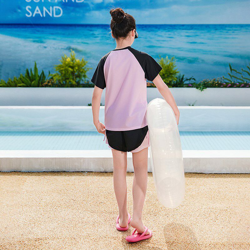 胖女童泳装套装儿童加肥加大码宽松分体式泳衣保守温泉沙滩两件套