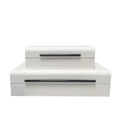 现代简样约室首饰盒创PS188意编织纹革木质皮工艺品摆件板间卧桌