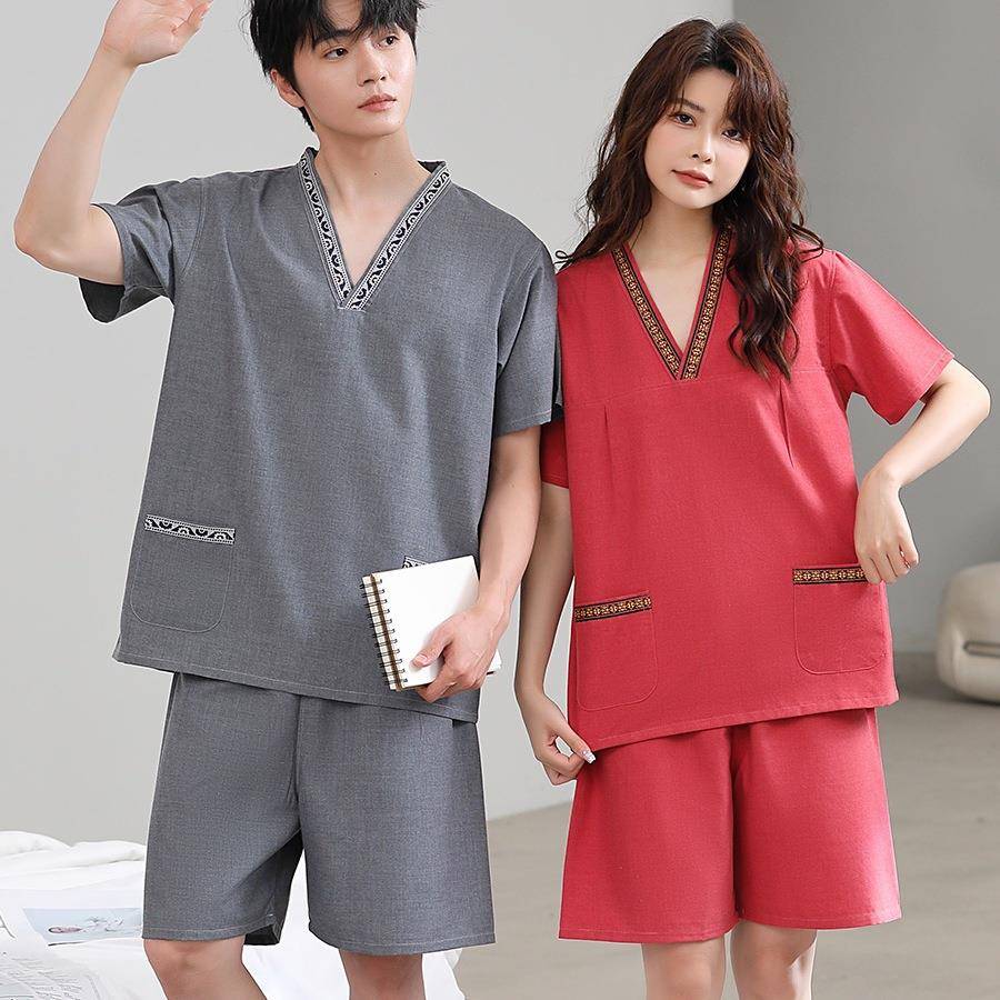 纯棉汗蒸服女2024新款贡麻浴服刺绣情侣大码桑拿服男款按摩服