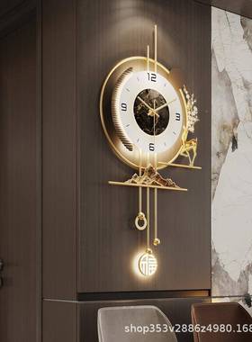 2高级感木格栅装饰钟表挂钟客厅时钟挂FN-55312墙026新轻款创意奢