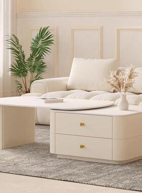 奶油风茶几客厅2023新款缩XTH茶桌家用小户型现简约伸轻奢茶岩板