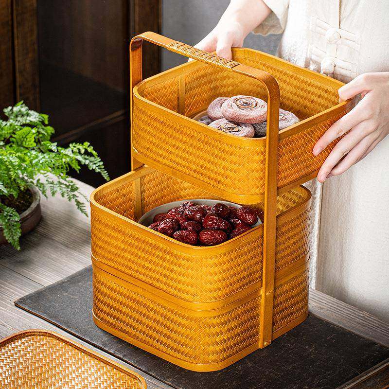 复古288竹提篮多层食盒茶收编纳盒提月饼具礼品盒带盖提盒家用厂,收纳整理,脏衣篮,淘宝优惠券,粉丝福利购,淘宝优惠卷
