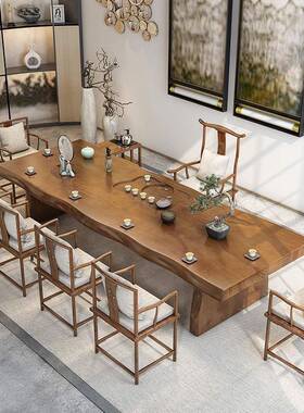 IZH家用大实木茶桌套办公室禅意泡茶板桌全椅组合新中厅式客接待