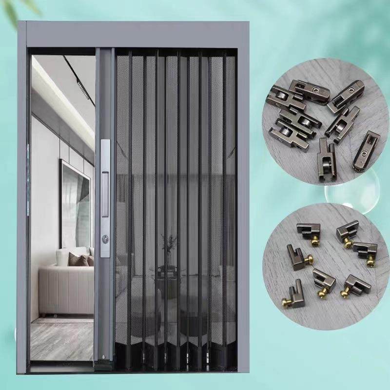 金刚网叠纱隐形拉折门防蚊防盗防猫自装家用NCH伸推缩门式铝合金