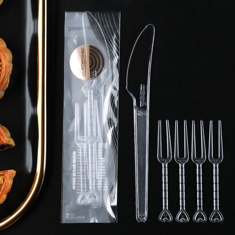 月饼刀叉一次性套装高档餐具塑料蛋糕月饼叉1刀4叉单独包装100套
