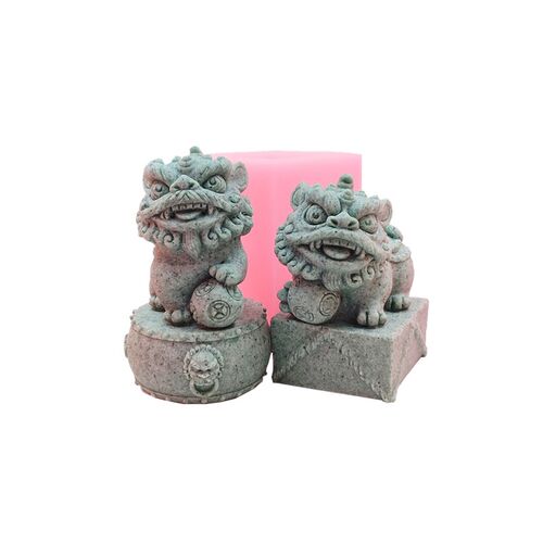 国潮醒狮模具 石膏水泥树脂滴胶摆件桌面装饰创意工艺品 硅胶模具