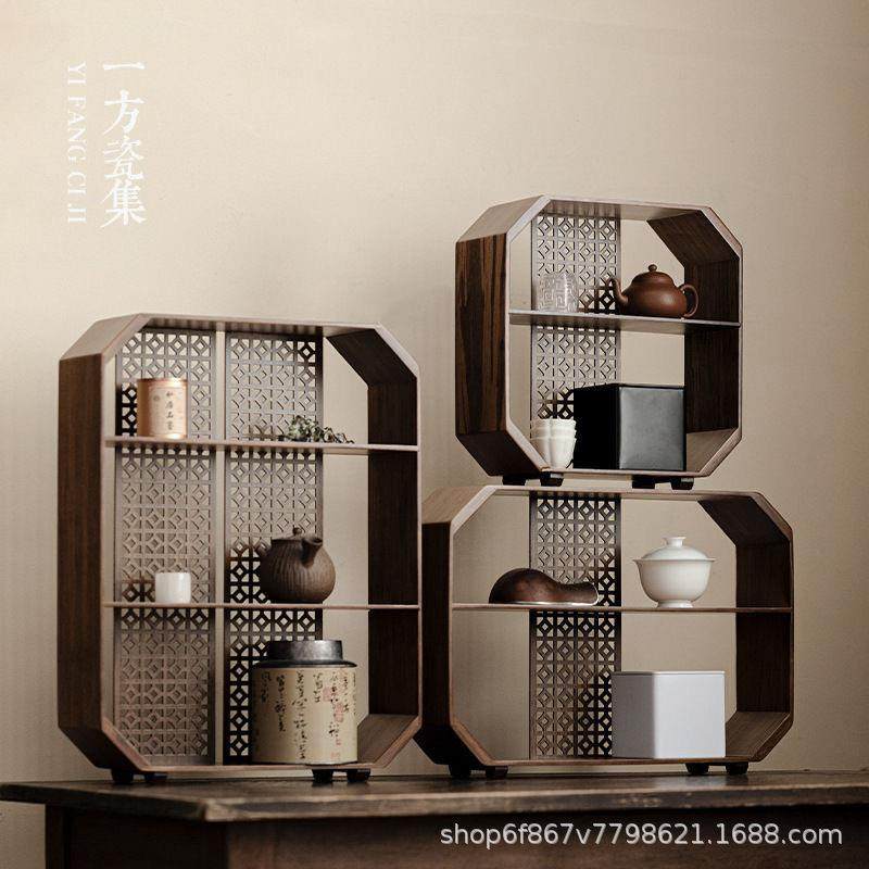 家用木质中式博古架实木多宝格茶室摆件桌面收纳架子实木置物架