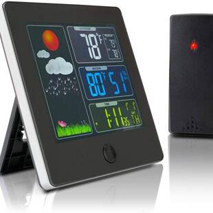 彩屏RF无线气象钟万年历天气预报钟电波钟多功能电子闹钟