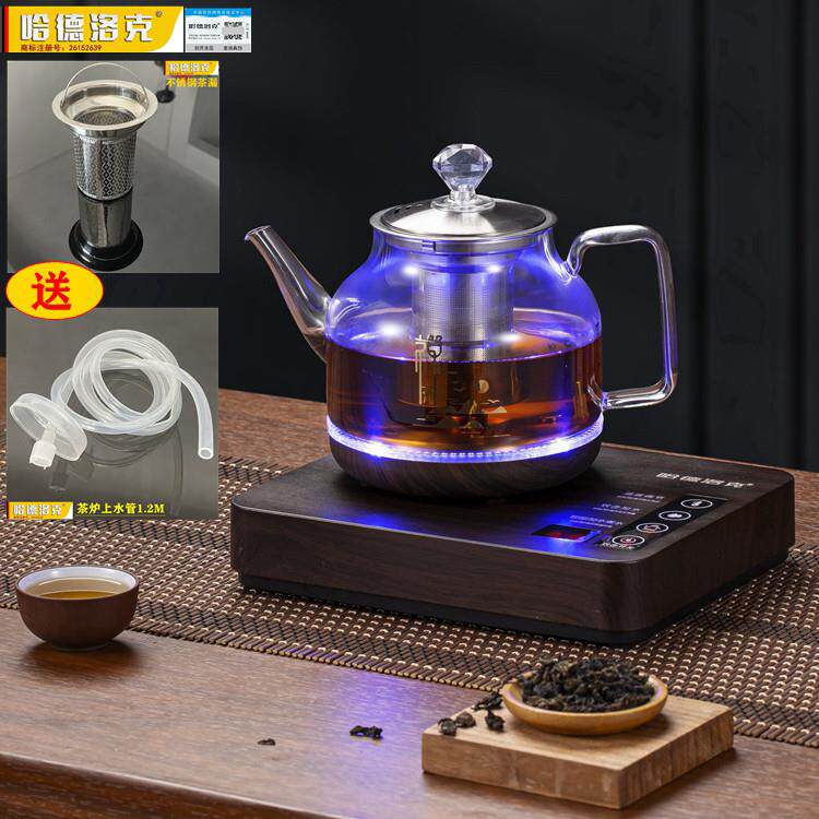 全自动底部上水壶电热烧水壶大容量玻璃泡茶炉木纹色自动断电煮茶