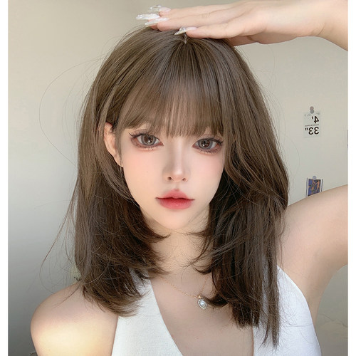 假发女中长发 自然全头套式短发锁骨发网红时尚圆脸内扣发型可扎