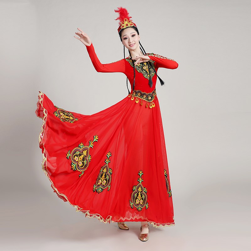 新疆舞大气开场舞大摆裙演出服维吾尔族舞蹈服装少数民族表演服女