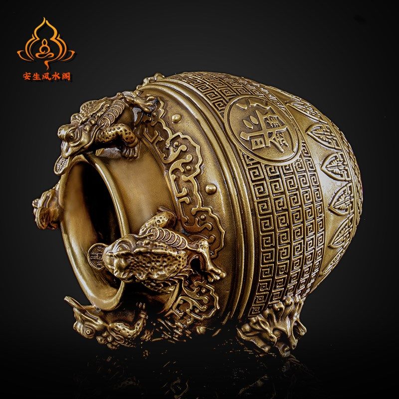 纯铜聚宝盆四方纳财金蟾招财缸日进斗金坛子家居财位钱罐摆件礼品,家居饰品,装饰摆件,淘宝优惠券,粉丝福利购,淘宝优惠卷