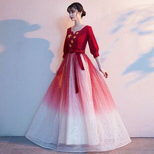 红歌大合唱团演出服初中生长裙指挥朗诵比赛服装大学高中生礼服夏