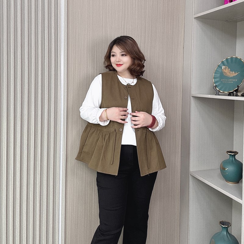 秋季大码女装时尚收腰抽绳马甲外套女胖mm宽松显瘦遮肚子无袖马夹