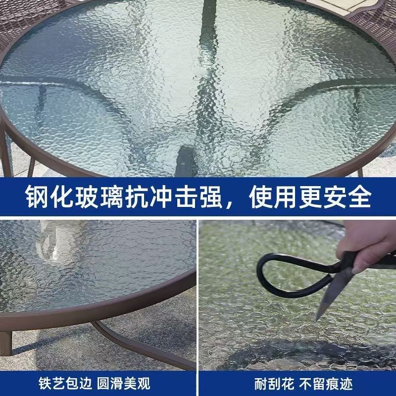 户外桌子防雨钢化玻璃餐桌阳台方圆形咖啡厅小茶几商用休闲铁艺桌