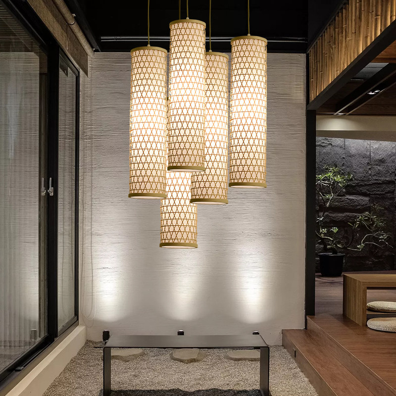 新中式禅意民宿茶室装饰竹艺竹编床头酒店前台吊灯竹子灯具创意灯