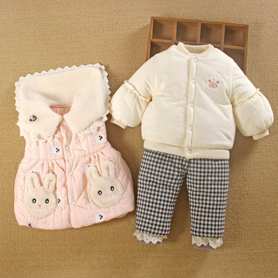 0一1岁女宝宝秋冬装外出三件套加厚羽绒棉衣婴儿服两件式款外套装