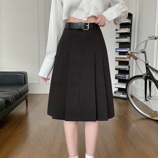 高级感灰色a字半身裙女中长款裙大码胖mm高腰显瘦学院风百褶长裙