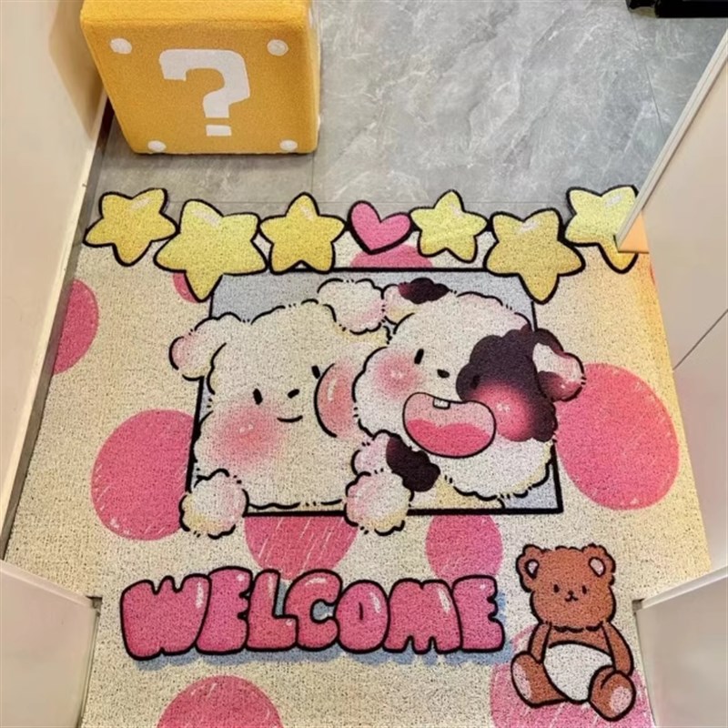 入户门地垫卡通星星小狗家用进门丝圈脚垫玄关可裁剪门垫刮泥蹭土